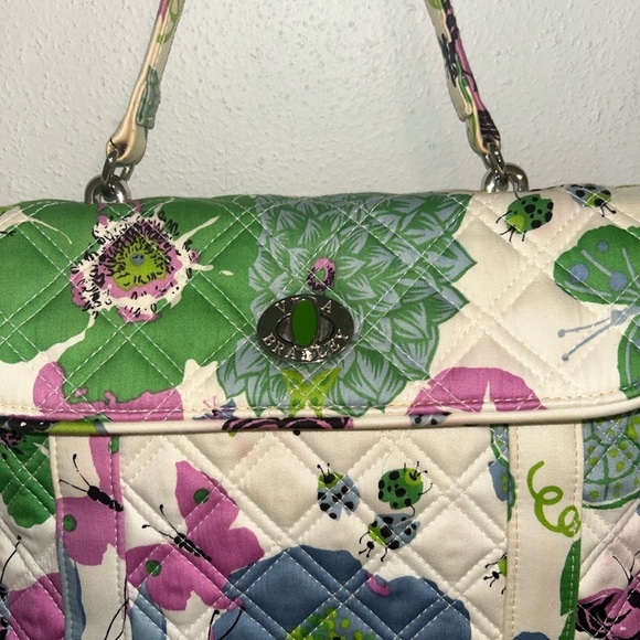 Vera Bradley beautiful Green and Pink Floral handheld Satchel - Picture 3 of 4